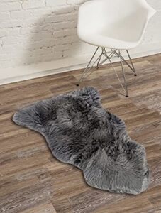 natural sheepskin rug with thick and lush 2.5 inch pile | fluffy, hypoallergenic sheep fur rug with anti-skid back | 2 x 3 ft small sheepskin wool area rugs, grey