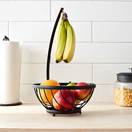 Spectrum Diversified Ashley Fruit Bowl with Banana Holder, Small, Black