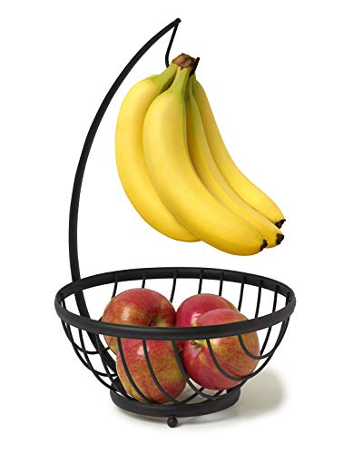 Spectrum Diversified Ashley Fruit Bowl with Banana Holder, Small, Black