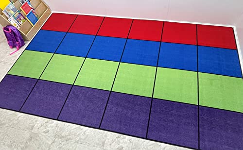 KidCarpet.com Blocks Seating Classroom Rug Multi with 24 Squares, 7'6" x 12' Rectangle