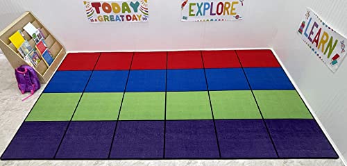 KidCarpet.com Blocks Seating Classroom Rug Multi with 24 Squares, 7'6" x 12' Rectangle