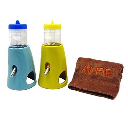 Alfie Pet - 2-in-1 Water Bottle with Ceramic Base Hut 2-Pieces Set with Microfiber Fast-Dry Washcloth for Small Pets Like Dwarf Hamster and Mouse