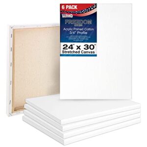 u.s. art supply 24 x 30 inch stretched canvas 12-ounce triple primed, 6-pack - professional artist quality white blank 3/4" profile, 100% cotton, heavy-weight gesso - acrylic pouring, oil painting