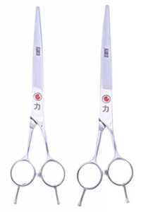 shearsdirect professional japanese stainless 7.5-inch straight and curved grooming shears with opposing handle, set of 2