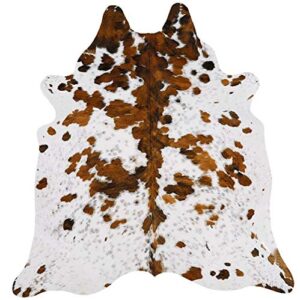 ecowhides white tricolor brazilian cowhide area rug, cowskin leather hide for home living room (xl) 7 x 6 ft