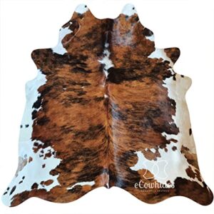 ecowhides | genuine cowhide rug, cowskin, brindle white belly, western home decor, premium quality, living room accessories, (x-large) 7 x 6 ft