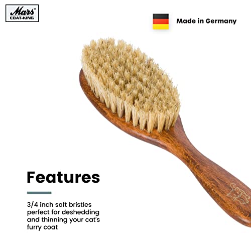 Mars Coat-King Bristle Cat Hair Brush Deshedding Tool – Pet Grooming Supplies for Furry, Shaggy, Loose Hair in all Breeds, Wooden Handle for Thick Coats – ¾” Bristles, 2” Wide Head