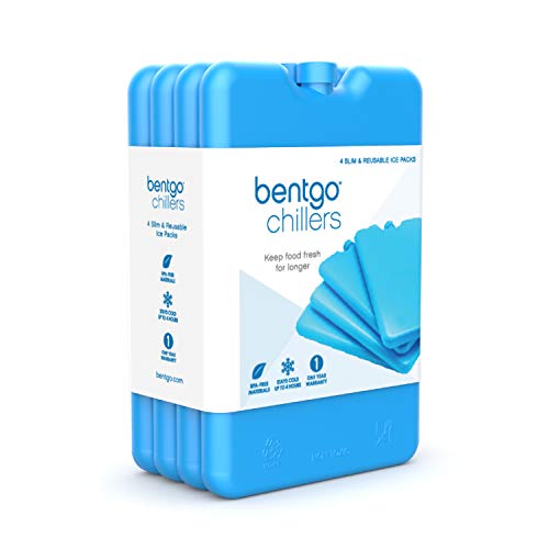 Bentgo Ice Lunch Chillers - Ultra-Thin Ice Packs Perfect for Everyday Use in Lunch Bags, Lunch Boxes and Coolers - 4 Pack (Blue)