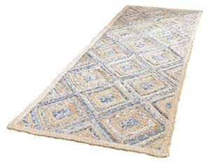 safavieh cape cod collection runner rug - 2'3" x 8', natural & blue, handmade flat weave diamond braided jute & denim, ideal for high traffic areas in living room, bedroom (cap354a)