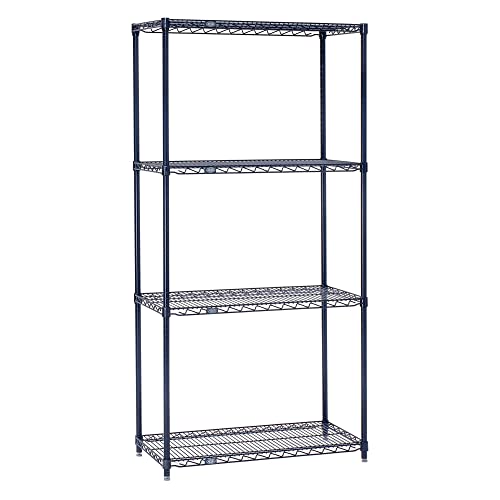 Nexel 24487N Wire Starter Shelving Unit with 4 Shelves, 48" Length x 24" Width x 74" Height, Nexelon Finish, Blue Epoxy