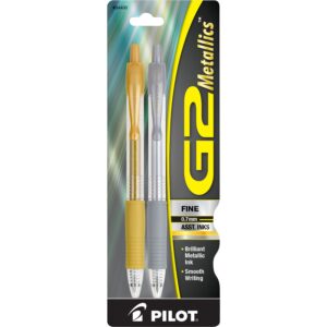 pilot, g2 metallics gel roller pens, fine point 0.7 mm, gold & silver, pack of 2