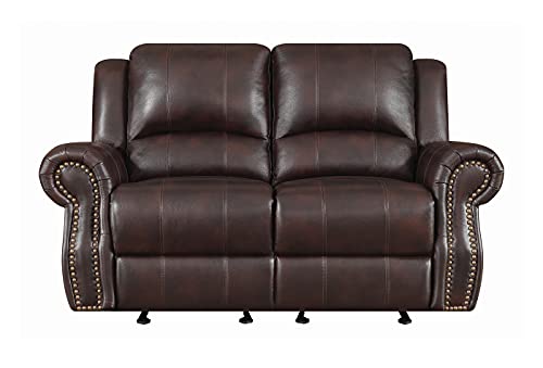 Coaster Furniture Sir Rawlinson Glider Loveseat with Nailhead Studs Dark Brown 650162