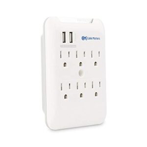 Cable Matters 6 Outlet Wall Mount Surge Protector with USB Charging in White (Updated Version with Dimmed LED Light)