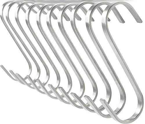 Pro Chef Kitchen Tools Flat Hanging Hooks - Pot Racks S Hook 10 Pack Set - Hang Display Jewelry - Metal Utility Hooks for Outdoor Storage Organization - Butcher Meat Hangers for Bacon Sausage Smokers