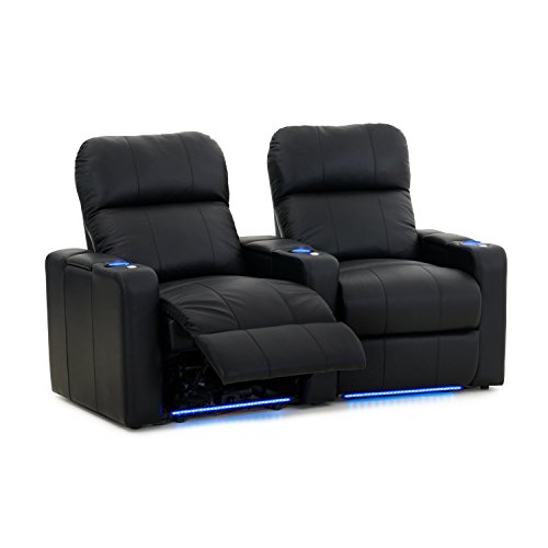 Octane Turbo XL700 Row of 2 Seats, Curved Row in Black Leather with Power Recline