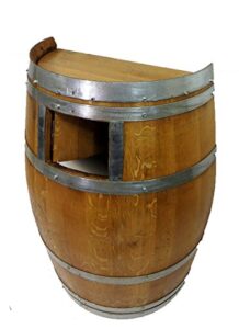 wine barrel waste receptacle, lacquer finished, 26" w x 14" d x 35" w