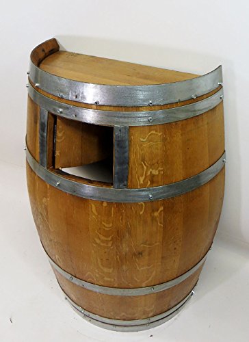Wine Barrel Waste Receptacle, Lacquer Finished, 26" W x 14" D x 35" W