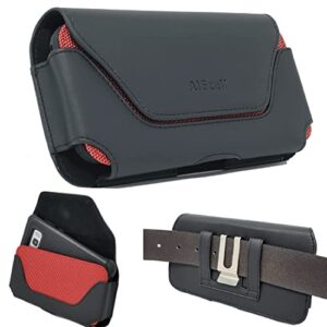 aiscell red black oversize leather pouch holster belt loop case universal faux leather horizontal cellphone belt clip hip holster for smartphones 7.00x3.60x0.60 inches fits phone with thick cover