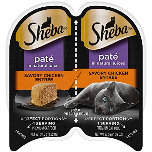 SHEBA PERFECT PORTIONS Paté Adult Wet Cat Food Trays (24 Count, 48 Servings), Savory Chicken Entrée, Easy Peel Twin-Pack Trays
