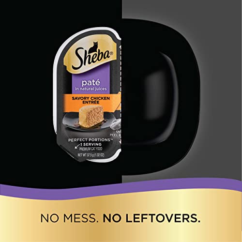 SHEBA PERFECT PORTIONS Paté Adult Wet Cat Food Trays (24 Count, 48 Servings), Savory Chicken Entrée, Easy Peel Twin-Pack Trays