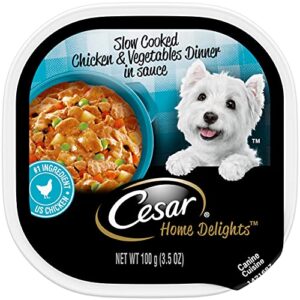 cesar home delights wet dog food slow cooked chicken & vegetables dinner in sauce, (24) 3.5 oz. easy peel trays