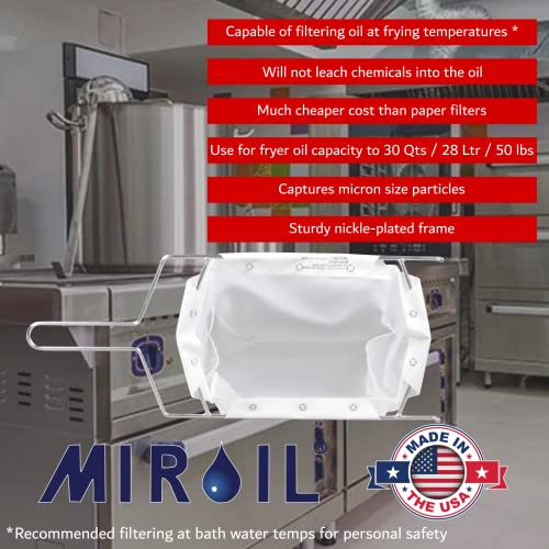 Miroil | B5FS Fryer Filter Bag & Frame | MirOil EZ Flow Filter Bag Combination | Part 02751| Use to Filter Fry Oil | Suitable for 40 lb or 50 Qt Polishing Oil | Durable, Easy to Clean with Hot Water