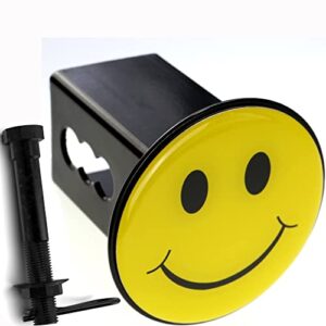 yellow smiley happy face metal hitch cover fits 2" receivers