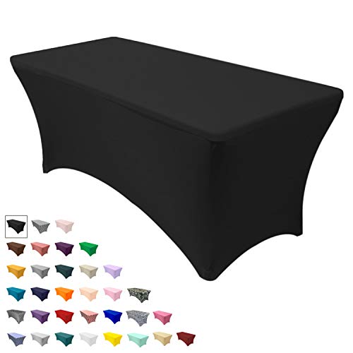 YOUR CHAIR COVERS - 6 ft Rectangular Fitted Spandex Tablecloths, Stretch Elastic Table Cover for Patio, Party, Birthday, Vendor, DJ, Massage Table - Black