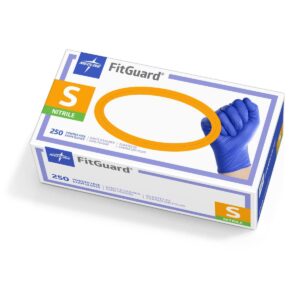 medline fitguard powder-free nitrile dark blue exam gloves, size small, box of 250