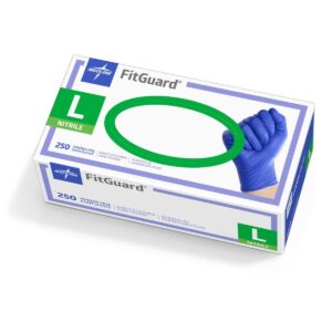 medline fitguard powder-free nitrile dark blue exam gloves, size large, box of 250