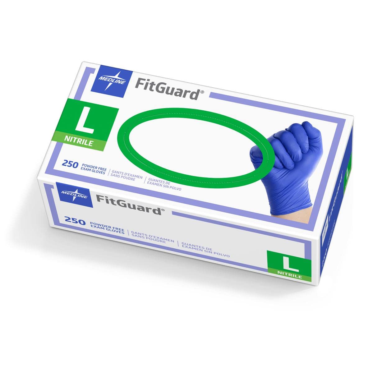 Medline FitGuard Powder-Free Nitrile Dark Blue Exam Gloves, Size Large, Box of 250