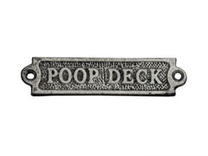 hampton nautical rustic silver cast iron poop deck novelty door sign 6" - metal wall plaque - metal wall art