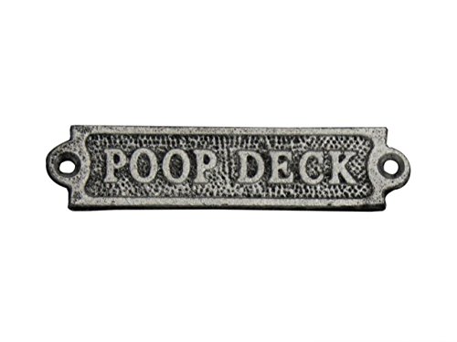 Hampton Nautical Rustic Silver Cast Iron Poop Deck Novelty Door Sign 6" - Metal Wall Plaque - Metal Wall Art