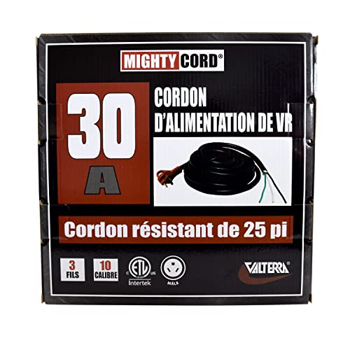 Valterra Mighty Cord A10-3025END RV Power Cord 25', One End for Hard Wiring