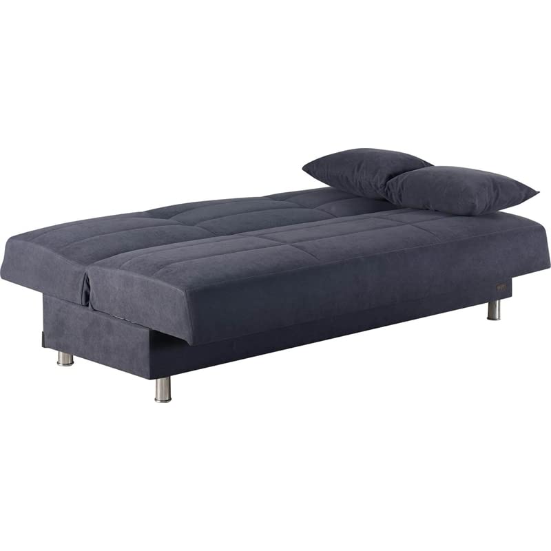 BEYAN Ramsey Collection Armless Modern Convertible Sofa Bed with Storage Space, Includes 2 Pillows, Gray