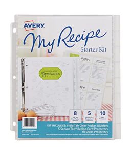 avery recipe organizer starter kit, 8 tab dividers, 5 recipe card protectors, 10 sheet protectors (19915)