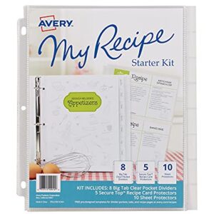 Avery Recipe Organizer Starter Kit, 8 Tab Dividers, 5 Recipe Card Protectors, 10 Sheet Protectors (19915)