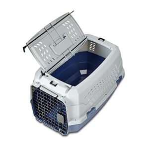 Amazon Basics 2-Door Top Load Hard Sided Dog and Cat Kennel Travel Carrier, 23-Inch, Gray & Blue