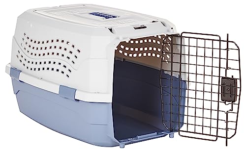 Amazon Basics 2-Door Top Load Hard Sided Dog and Cat Kennel Travel Carrier, 23-Inch, Gray & Blue