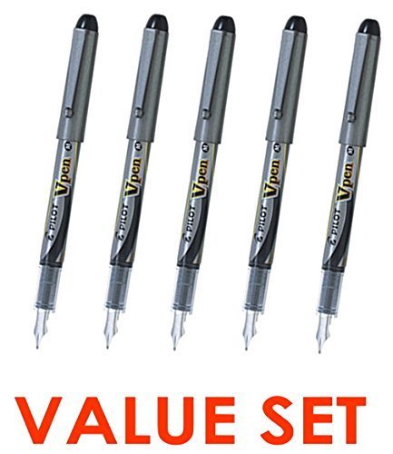 Pilot V Pen (Varsity) Disposable Fountain Pens, Black Ink, Medium Point Value Set of 5（With Our Shop Original Product Description）