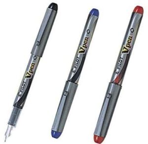 pilot v pen (varsity) disposable fountain pens, black,blue,red ink, medium point value set of 3（with our shop original product description）