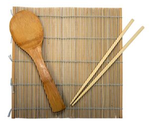 imusa usa 3pc bamboo complete sushi set (rolling mat, chopsticks & paddle) kitchen utensils, multisizes, brown
