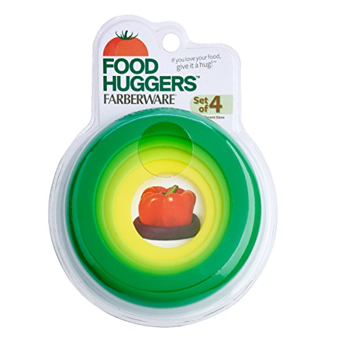 Farberware Food Huggers Reusable Silicone Food Savers, Set of 4, Fresh Greens