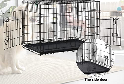 EDMBG Dog Crate 36x23x26 Large 2 Door Pet Kennel Cage Folding Portable Travel Metal