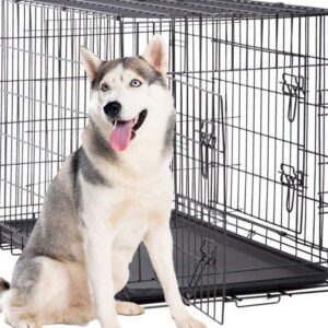 EDMBG Dog Crate 36x23x26 Large 2 Door Pet Kennel Cage Folding Portable Travel Metal