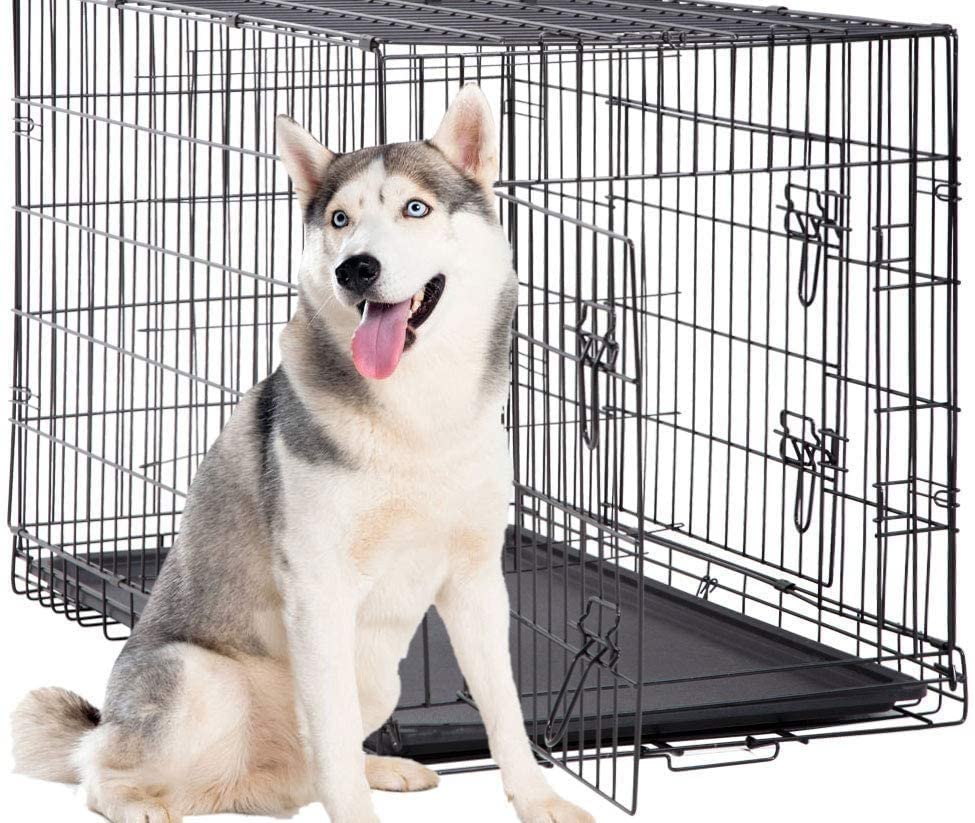 EDMBG Dog Crate 36x23x26 Large 2 Door Pet Kennel Cage Folding Portable Travel Metal