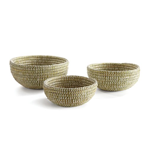 Napa Home & Garden Rivergrass Low Round Baskets, White, Set of 3