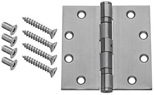 Dynasty Hardware Commercial Grade Ball Bearing Door Hinge 4-1/2 x 4-1/2 Full Mortise Stainless Steel, Non-Removable Pin - 3- PACK