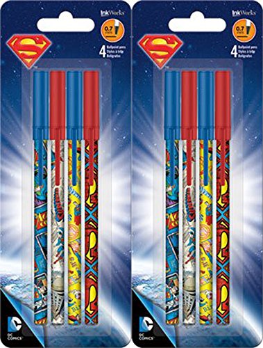 Superman Stick Ballpoint Pens - Writing or School Supplies, Set of 8