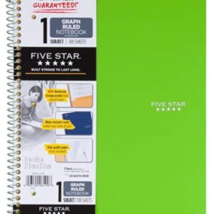 Five Star 06190 11" X 8-1/2" Graph Ruled 1 Subject Notebook Assorted Colors (Pack of 2)